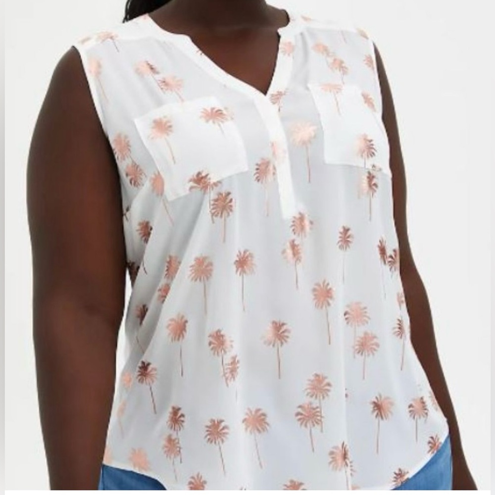 Torrid Hi-Lo Summer Sheer Palm Tree Sleeveless Blouse